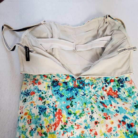 Nanette Lepore White & Multicolor Printed Sleeveless Rouched Sheath Dress sz 6 - Picture 12 of 16